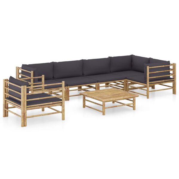 vidaXL 7-tlg. Garten-Lounge-Set mit Dunkelgrauen Kissen Bambus