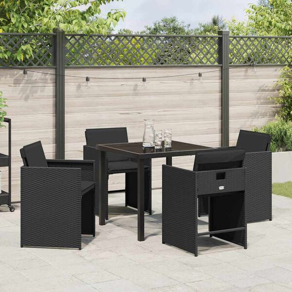 vidaXL Garten Essgruppe mit Kissen 5 pcs Schwarz Poly-Rattan