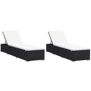 vidaXL Sonnenliegen mit Auflage 2 Stk. Poly Rattan Schwarz