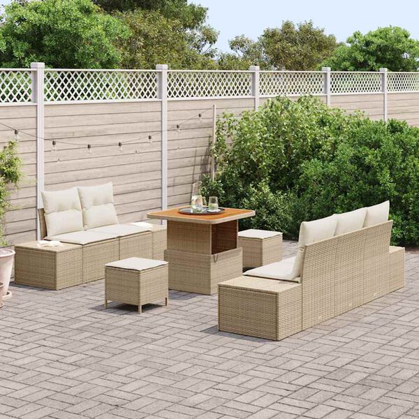 vidaXL Garten-Sofa-Set mit Kissen 8 pcs Beige Poly Rattan