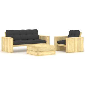 vidaXL 3-tlg. Garten-Lounge-Set mit Kissen Kiefernholz Impr&auml;gniert
