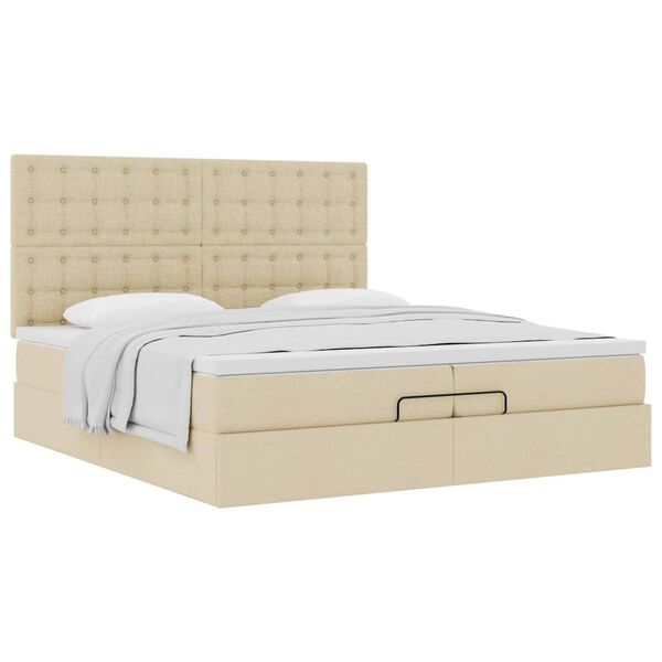 vidaXL Ottoman-Bett mit Matratzen Creme 200x200 cm Stoff