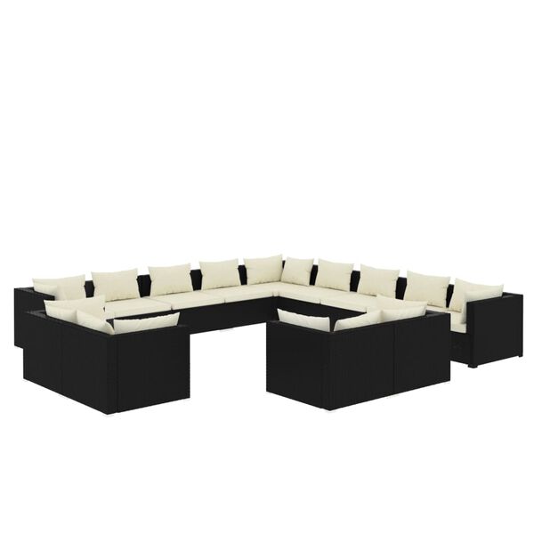 vidaXL 13-tlg. Garten-Lounge-Set mit Kissen Schwarz Poly Rattan