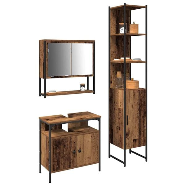 vidaXL Badezimmermöbel-Set mit Regal 3 pcs Altholz Holzwerkstoff