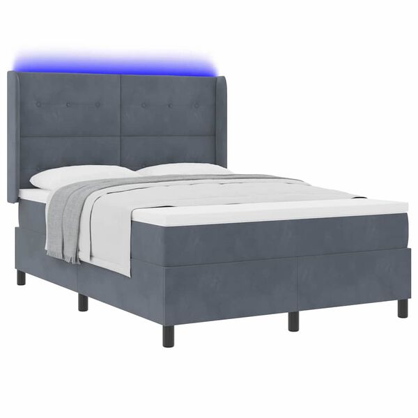 vidaXL Boxspringbett mit Matratze mit LED Dunkelgrau 160 x 200 cm Samt