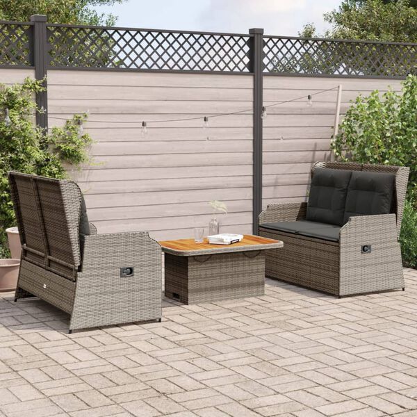 vidaXL 3-tlg. Garten-Lounge-Set mit Kissen Grau Poly Rattan