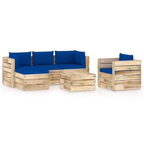 vidaXL 6-tlg. Garten-Lounge-Set mit Kissen Gr&uuml;n Impr&auml;gniertes Holz