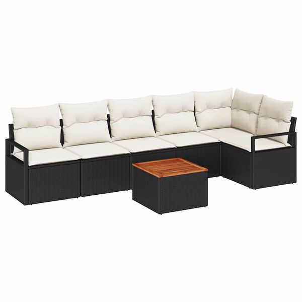 vidaXL Gartensofa-set mit Speicher 7 pcs Schwarz und Creme Poly-Rattan