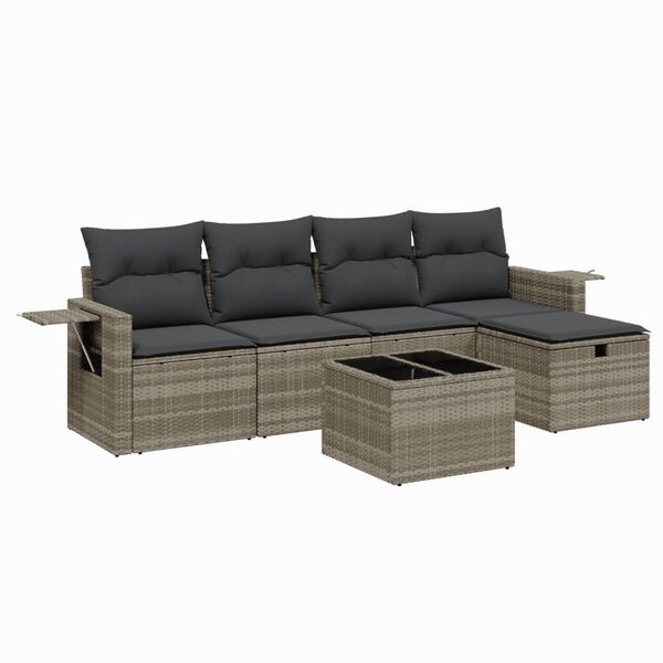 vidaXL 6-tlg. Garten-Sofagarnitur mit Kissen Hellgrau Poly Rattan