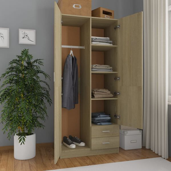 vidaXL Kleiderschrank Sonoma-Eiche 80x52x180 cm Holzwerkstoff