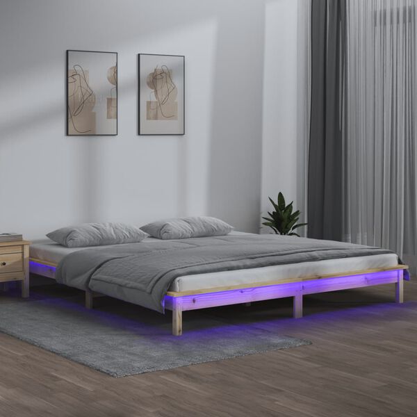 vidaXL Massivholzbett mit LEDs 150x200 cm
