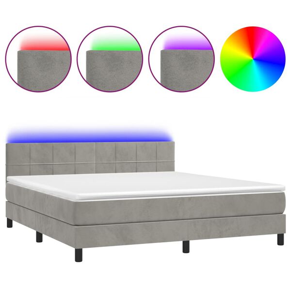 vidaXL Boxspringbett mit Matratze & LED Hellgrau 180x200 cm Samt