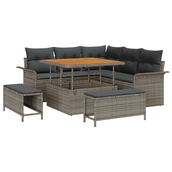 vidaXL Gartensofa-set mit Kissen 8 pcs Grau Poly-Rattan