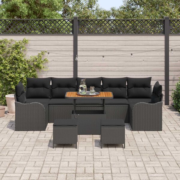 vidaXL Garten-Sofa-Set mit Kissen mit Speicher 10 pcs Schwarz