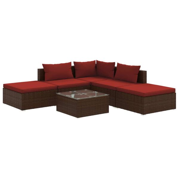 vidaXL 6-tlg. Garten-Lounge-Set mit Auflagen Poly Rattan Braun