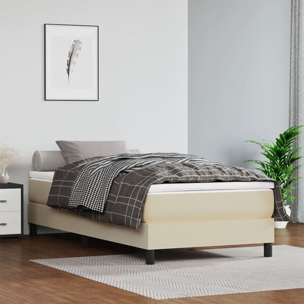 vidaXL Boxspringbett mit Matratze Creme 80x200 cm Kunstleder