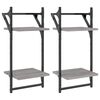 vidaXL Wandregale mit 2 Ablagen & Stangen 2 Stk Grau Sonoma 30x25x65cm