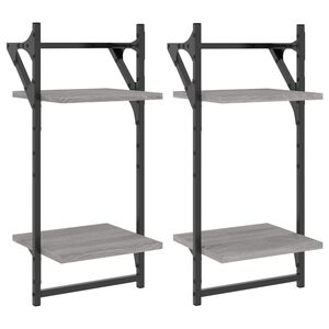 vidaXL Wandregale mit 2 Ablagen & Stangen 2 Stk Grau Sonoma 30x25x65cm