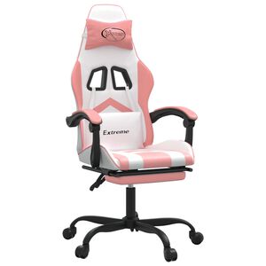 vidaXL Gaming-Stuhl mit Fu&szlig;st&uuml;tze Drehbar Wei&szlig; & Rosa Kunstleder