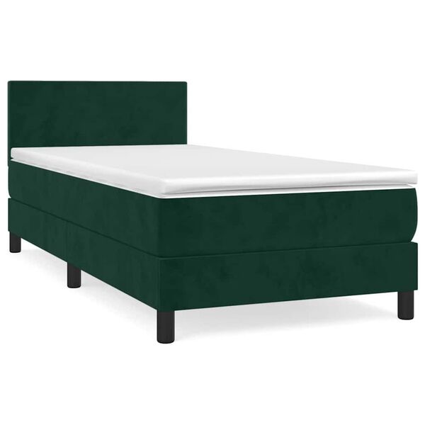 vidaXL Boxspringbett mit Matratze Dunkelgr&uuml;n 90x200 cm Samt