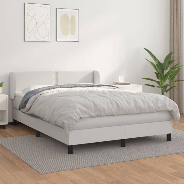 vidaXL Boxspringbett mit Matratze Wei&szlig; 140x200 cm Kunstleder