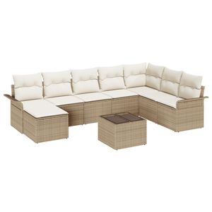 vidaXL Garten-Sofa-Set mit Kissen mit Speicher 9 pcs Braun Poly Rattan