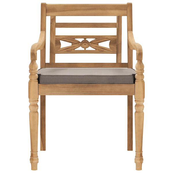 vidaXL 3-tlg. Garten-Essgruppe mit Dunkelgrauen Kissen Massivholz Teak