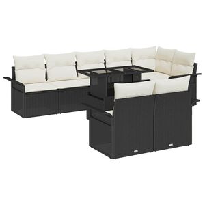 vidaXL Gartensofa-set mit Kissen 9 pcs Schwarz Poly-Rattan