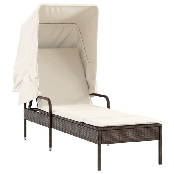 vidaXL Sonnenliegen 2 Stk. mit Dach und Tisch Braun Poly Rattan