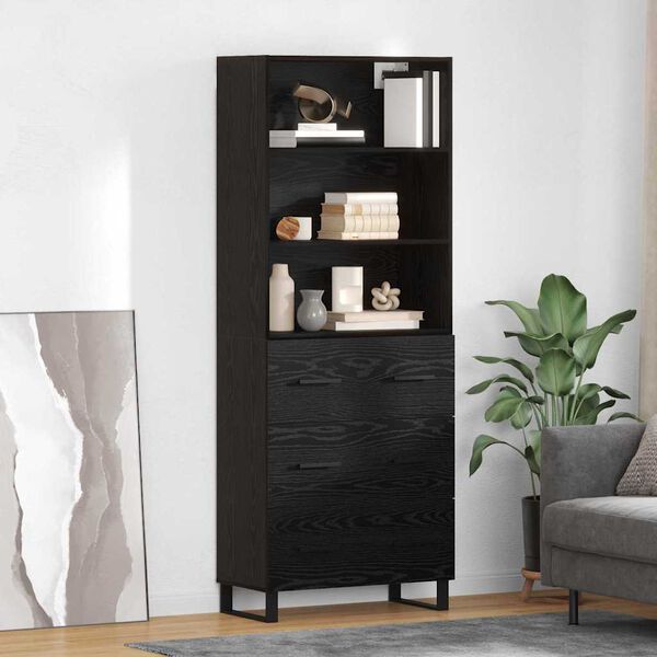 vidaXL Highboard Schwarz Eichen-Optik 69,5 x 34 x 180 cm Holzwerkstoff