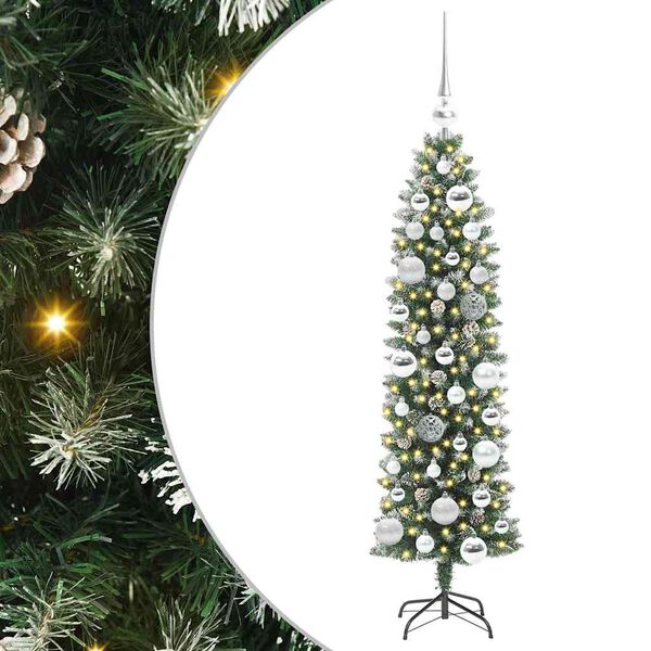 vidaXL K&uuml;nstlicher schlanker Weihnachtsbaum Gr&uuml;n und Wei&szlig; 120 cm