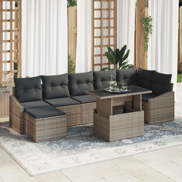 vidaXL Garten-Sofa-Set mit Kissen mit Speicher 8 pcs Grau