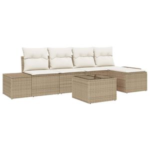 vidaXL Sofa Set mit Kissen 6 pcs Beige Poly Rattan