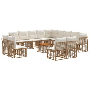 vidaXL Outdoor-Sofagarnitur 14 stk. Nat&uuml;rlich und Cremwei&szlig; Polyester