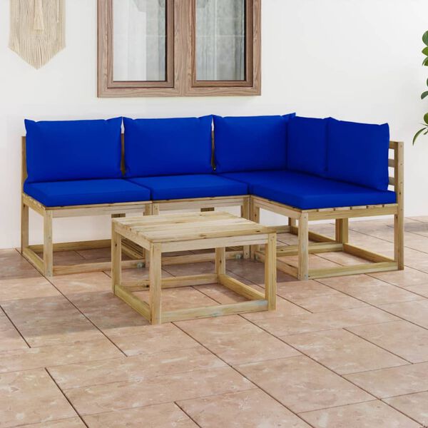 vidaXL 5-tlg. Garten-Lounge-Set mit Blauen Kissen
