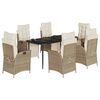 vidaXL 7-tlg. Garten-Essgruppe mit Kissen Beige Poly Rattan