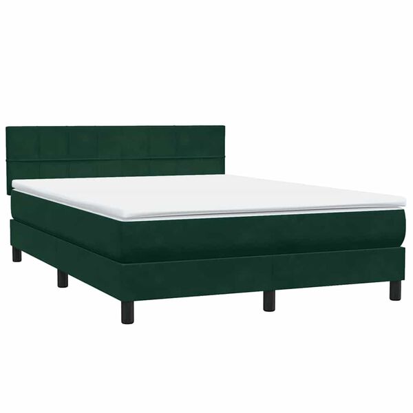 vidaXL Boxspringbett mit Matratze Dunkelgr&uuml;n 140x210 cm Samt