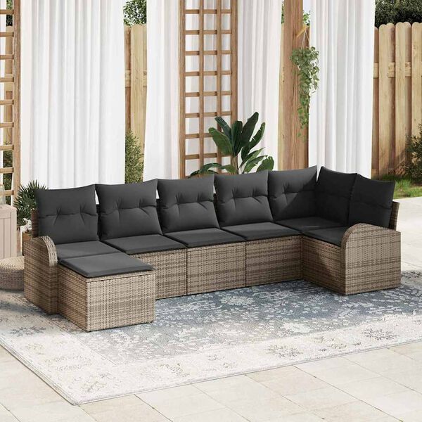 vidaXL Sofa Set mit Kissen mit Speicher 7 pcs Grau Poly-Rattan