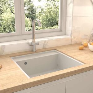 vidaXL K&uuml;chensp&uuml;le mit &Uuml;berlauf Wei&szlig; Granit