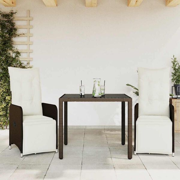 vidaXL 3-tlg. Garten-Bistro-Set mit Kissen Braun Poly Rattan
