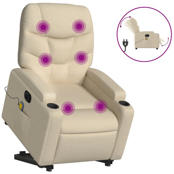 vidaXL Elektrischer Massagesessel mit Aufstehhilfe Creme Stoff