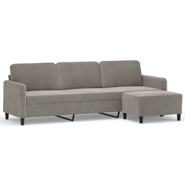 vidaXL 3-Sitzer-Sofa mit Hocker Hellgrau 210 cm Samt