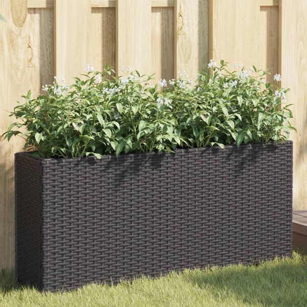vidaXL Pflanzk&uuml;bel mit 2 T&ouml;pfen 2 Stk. Schwarz 90x20x40 cm Poly Rattan