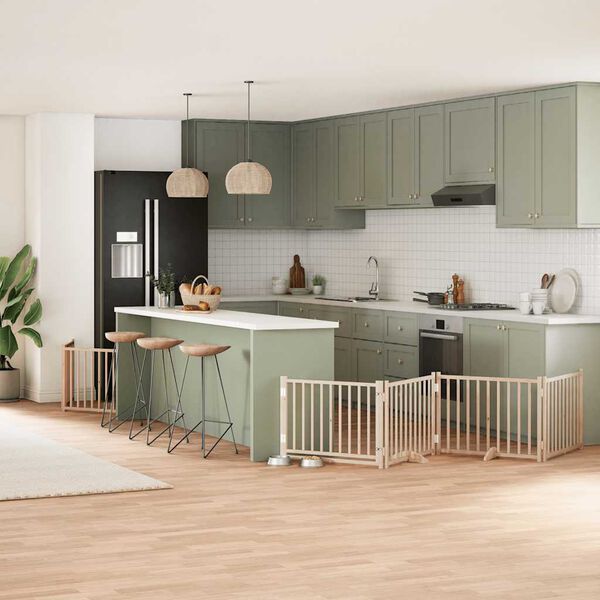 vidaXL 8-tlg. Hundetor mit T&uuml;r Faltbar 640 cm Pappelholz