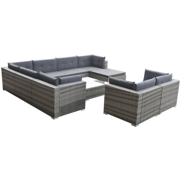 vidaXL 10-tlg. Garten-Lounge-Set mit Auflagen Poly Rattan Grau