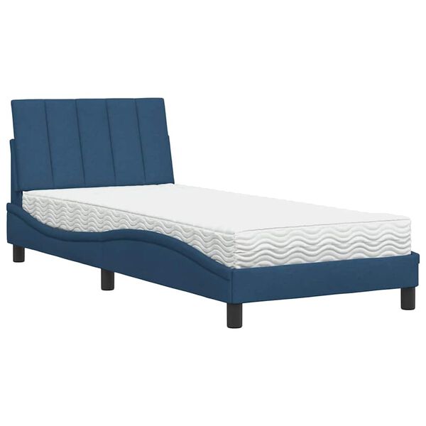 vidaXL Bett mit Matratze "Hanko" Blau 90x190 cm Stoff