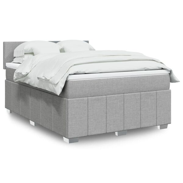 vidaXL Boxspringbett mit Matratze Hellgrau 160x200 cm Stoff