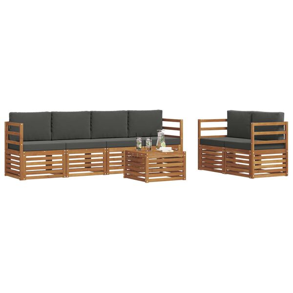 vidaXL Outdoor-Sofagarnitur mit Kissen 7 pcs Natur und Anthrazit