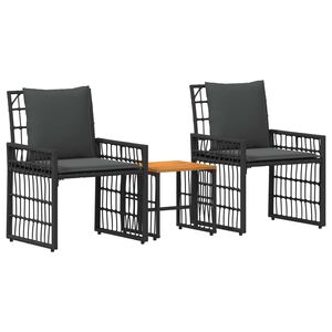 vidaXL Gartenm&ouml;bel Set 3 Stk. Schwarz und Dunkelgrau
