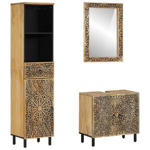 vidaXL 3-tlg. Badm&ouml;bel-Set Massivholz Mango